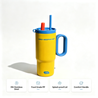 Gobelet isotherme Startiger Ice Master 750 ml avec poignée et deux pailles, en acier inoxydable 316, pour voiture, bureau et extérieur