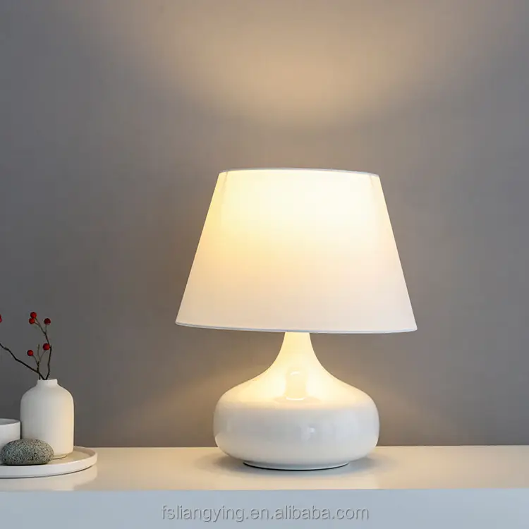Lámpara de mesa de mesita de noche de cristal blanco decoración de sombra de tambor blanco sala de estar dormitorio Hotel mesita de noche lámpara de escritorio