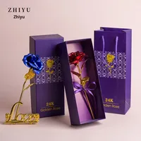Boîte cadeau de fleurs éternelles en feuille d'or de qualité supérieure transfrontalière, rose dorée finie, bouquet de roses dorées, fête des mères, Noël, Qixi