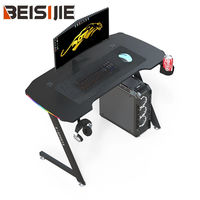 Table de jeu BEISIJIE KZ-2 en forme de Z avec support pour PC, surface en fibre de carbone, 256 lumières RGB, plateau de bureau P2 de 15 mm, pieds en acier de 1,2 mm