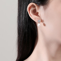 Clásico fino S925 plata copo de nieve Zirconia Natural perla de agua dulce collar pendiente boda compromiso conjunto de joyería nupcial