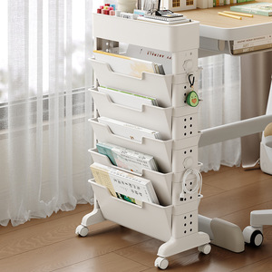 Multifunctional Bookshelf 5 Layers Gray Storage Cart With Wheels For Books And Stationery Office Organizer Easy Cleaning - Product Image 3