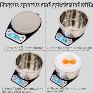 डिजिटल स्टेनलेस स्टील 0.1 जी उच्च परिशुद्धता रसोई आहार वजन पैमाने बैकलिट एलसीडी डिस्प्ले ऑटो बेकिंग के लिए खाद्य पैमानों - Product Image 6