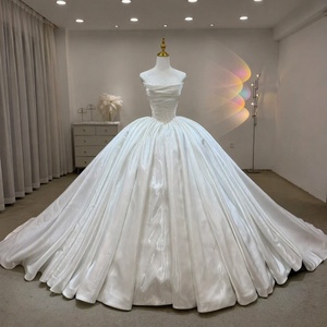 Lsjj165 Superbe Robe de Mariée Blanche en Satin Nacré, Bustier, Plissée, Coupe Ample, Traîne Évasée Jancember - Product Image 1