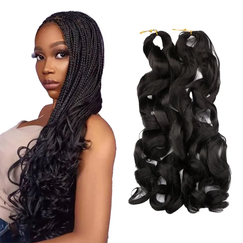 22" Synthetic Spiral Curls Loose Wave Crochet Hair Pre Stretched Braiding Hair Extensions For Women Ombre Black French Curls