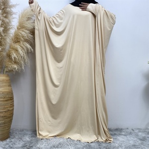 6210# Stretchy Jersey Prayer Abaya Muslim Women Round Neck One Piece Long Jilbab Islamic Abayas <b>Cardigan</b> 10 Colors - Product Image 2