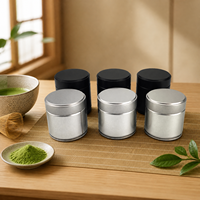 Boîte en métal ronde en gros pour usine, 30g, pour poudre de matcha, étiquette privée, qualité alimentaire, hermétique, argent, noir, rose