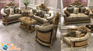 Juego de Sofás de Madera de Teca de Estilo Barroco Real Moderno, Duradero y Tapizado, con Tamaño y Color Personalizados - Product Image 4