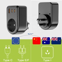 Adaptateur de prise électrique Worldplug PD 20W 10A pour l'Europe vers la Chine/Australie, utilisation en voyage, 1 port USB-A, 2 ports USB-C, entièrement approuvé CE ROHS FCC
