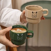 Tasses à café en céramique mignonnes de 10 oz, tasses à café au lait pour couple, tasse à café en céramique créative adorable empilable, vente en gros