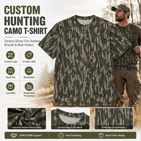 Chemises de chasse à manches courtes personnalisées de haute qualité, imprimées camouflage, séchage rapide, respirantes, UPF50, résistantes à la décoloration, camouflage Marsh, performance