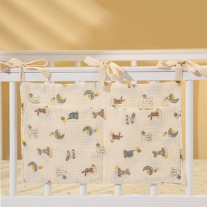 100% Cotton Muslin Foam <strong>Floral</strong> <strong>Crib</strong> Two Pockets Hanging Storage Bag Toddler Baby Diaper Teether Toys Bed Organizer Infant - Product Image 3