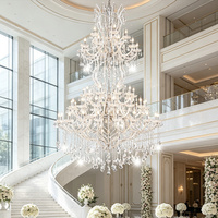 Lustre en cristal transparent multi-niveaux de grande taille, style européen, lampe suspendue artistique pour grande salle de mariage, décoration de plafond haut
