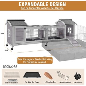 Doppia casa coniglio Hutch ruote in metallo al coperto all'aperto gabbia di cavia con più profondo senza perdite vassoi modello animale Pet House - Product Image 2