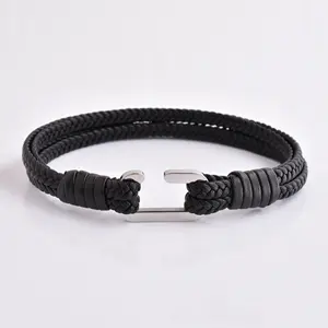 Top quality cheap price genuine leather bracelet personalized word leather bracelet with stainless steel clasp