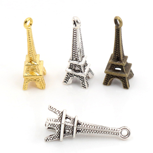Lote de 30 unidades de abalorios de la <span class=keywords><strong>Torre</strong></span> <span class=keywords><strong>Eiffel</strong></span> de bronce chapado en oro y plata antigua de 24x8mm, suministros de joyería DIY para pulsera y collar - Product Image 1
