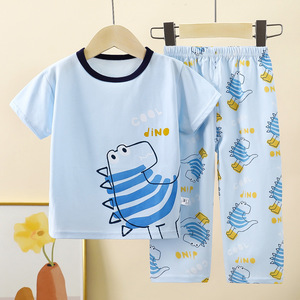 Vente en gros de vêtements pour bébés 100% coton, ensembles de 2 pièces, t-shirt à manches courtes et pantalon long, pyjamas d'été doux pour enfants avec motif de dessin animé - Product Image 3