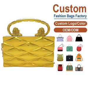 Handmade Vintage <b>Silver</b> Box Bag with Lion Head Handle Creative Chain Crossbody Purse Fashionable Evening <b>Clutch</b> for Women - Product Image 1