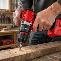Perceuse à percussion rouge 18V 1/2 pouce pour le travail du bois et le bricolage, 60 N.m, visseuse électrique multifonction portative, perceuse à batterie lithium-ion pour extérieur