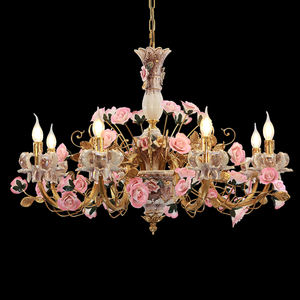 مصباح نحاسي فاخر على طراز الروكوكو من جويلريتوب، إضاءة معلقة بزهور خزفية خضراء، ثريا زخرفية فرنسية - Product Image 2