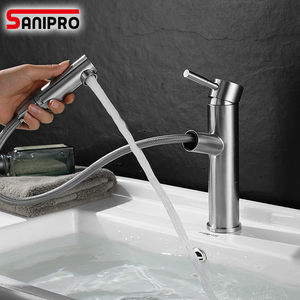 SANIPRO nouveau <span class=keywords><strong>lavabo</strong></span> de bain en acier inoxydable sus304 évier à main externe douche de luxe en laiton robinet de <span class=keywords><strong>lavabo</strong></span> extractible - Product Image 2