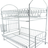 Égouttoir à vaisselle double niveau en acier inoxydable 304 sur pied avec outils de nettoyage pour le rangement de la vaisselle de cuisine