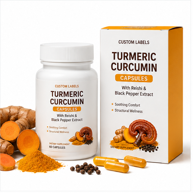 Premium Turmeric Curcumin Capsules - Synergistic Reishi & Black Pepper Extract for Soothing Comfort & Structural Wellness