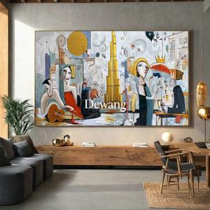 Peinture à l'huile abstraite cubiste colorée sur mesure en gros, art mural horizontal, décoration intérieure, peinture réaliste tendance - Product Image 3