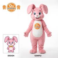 Costume de mascotte de lapin rose personnalisé à longues oreilles tombantes, avec patch ventre blanc, pour les fêtes de printemps, costume de marche de marque
