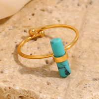 Dreamshow Bijoux Turquoise Bague plaquée or en pierre naturelle Baguette Bijoux délicats en acier inoxydable