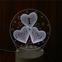 Lampe de visualisation créative 3D, veilleuse en acrylique, USB, 3 couleurs, prise en charge de la conception, dessins DIY, logo, petite lampe de table personnalisée mignonne