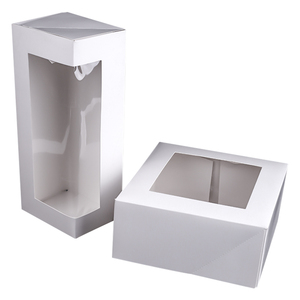 Boîte à gâteaux pâtisserie en carton blanc de qualité alimentaire, Logo personnalisé OEM, cadeau d'anniversaire avec fenêtre transparente - Product Image 4
