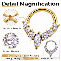 Anneau de septum clicker en zircon plaqué or, en acier inoxydable 316, segment articulé pour le nez