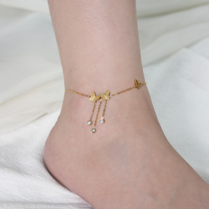 Tobilleras de Mariposa de Moda 2022 con Circonita Esmerilada, Chapadas en Oro de 18K, Pulseras de Tobillo de Acero Inoxidable para Mujer - Product Image 1