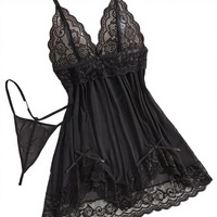 Set Lingerie Bodysuit Wanita Eropa dan Amerika dengan Tali, Bahan Lace Transparan, Ramah Lingkungan, dan Bernapas