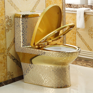 WC monobloc doré allongé Chaozhou à poser au sol avec siphon en S pour salle de bain - En promotion - Product Image 4