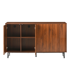 Mid-Century Modern <b>Walnut</b> <b>Sideboard</b> Buffet Cabinet Geometric Carved Storage Metal Legs Multi-Purpose Credenza Home Furniture - Product Image 2