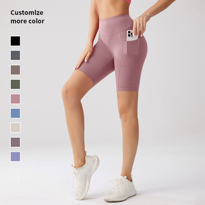 Shorts de <span class=keywords><strong>Ciclismo</strong></span> Personalizados de 4" con Cintura Alta y Bolsillo para Correr, Súper Suaves para Entrenamiento y Yoga para Mujer - Product Image 3