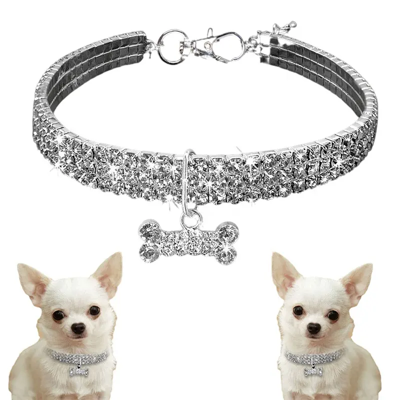 Commercio all'ingrosso Di Lusso Personalizzato Resistente Cane Di Bling di Cristallo Del Progettista Semplice Collare di Diamante del Gatto Dell'animale Domestico Del Cane Brillante Collana