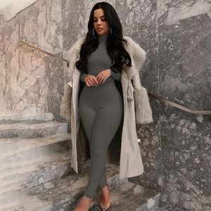 Tuta Intera a Collo Alto da Donna Tinta Unita con Cerniera Manica Lunga Outfit Sexy - Product Image 3