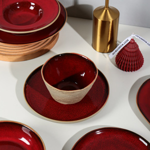 Plato Rojo Nórdico de Alta Gama para Bistec, Vajilla para Restaurante Occidental, con Esmalte de Horno, Vajilla Europea para Hotel, Plato Plano Estilo Francés Tao - Product Image 3