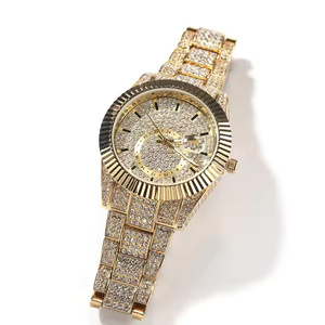 Montre à quartz moderne de luxe pour homme, boîtier en alliage, bracelet en acier inoxydable, épaisseur de 5 mm, détail de la lunette en moissanite, élément diamant, cadran propre - Product Image 5