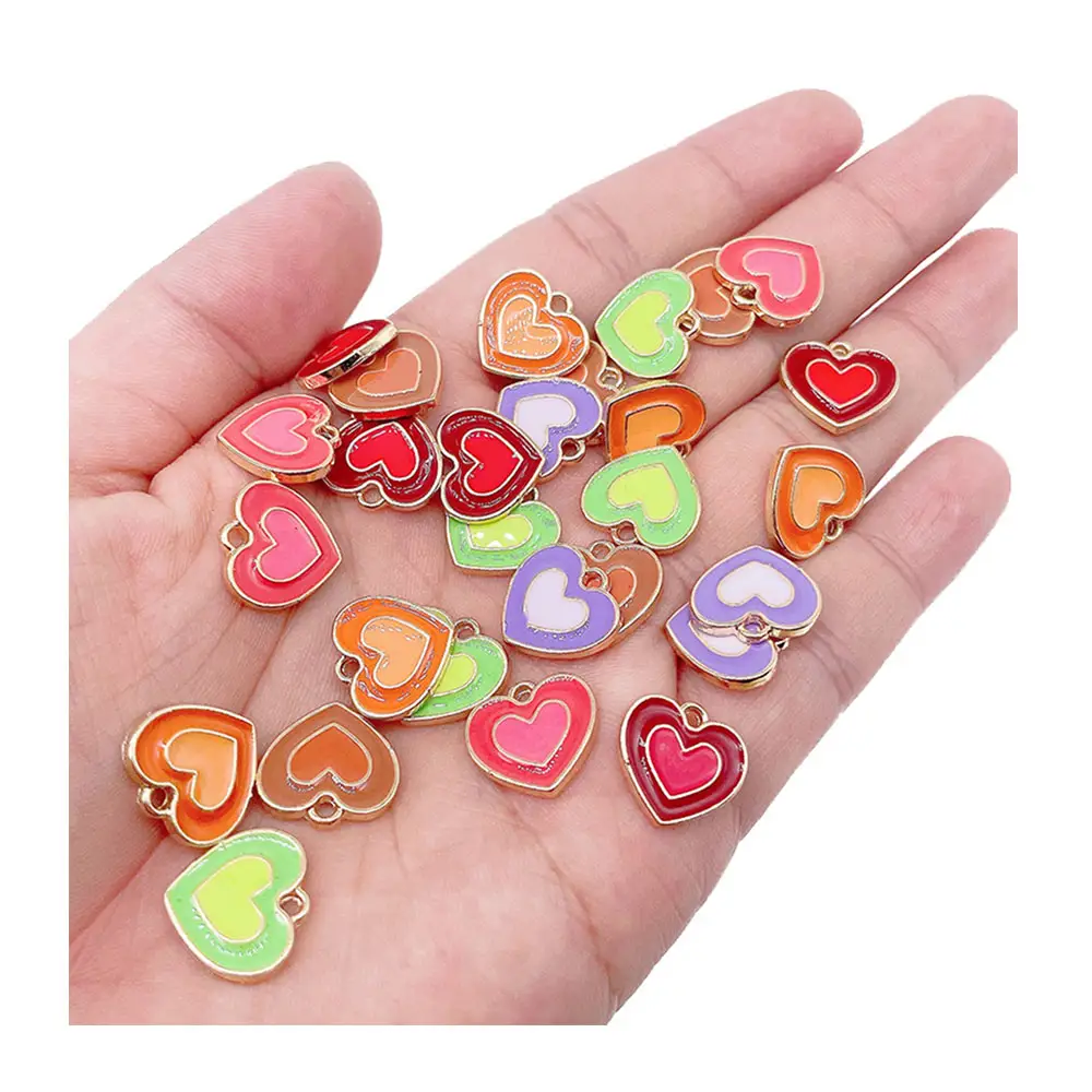 Valentine's Day Gift Enamel Love Heart Charms Double Love Heart Pendants Dangles For Jewelry Necklace Earring Bracelet Making
