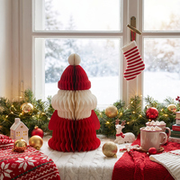 Ensemble de 2 décorations de Noël en papier nid d'abeille écologiques, Père Noël et bonhomme de neige, pliables, aimants 3D, réutilisables, légères, pour la table de Noël