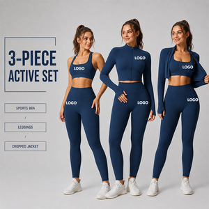 Conjunto Deportivo de 3 Piezas para Mujer, Sujetador Deportivo Elástico en 4 Direcciones, Leggings Moldeadores, Chaqueta con Cierre, para Yoga, Pilates, Running, Gimnasio - Product Image 2