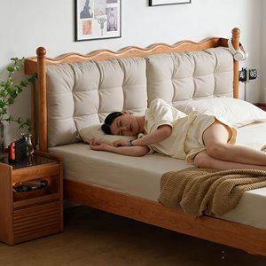 Cama doble de madera maciza Hongyang Xiaoye Windsor, con cabecero suave de madera de cerezo, tipo plataforma, para dormitorio, adultos y personas mayores. - Product Image 5