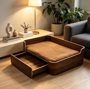 Minimalist Wooden Pet Bed Furniture with Storage Drawer Elevated Raised Dog <b>Cat</b> Sofa Bed Modern Home Decor Pet Bed for Small B - Product Image 1