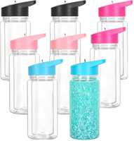 Lot de 8 gobelets en plastique de 12 oz avec boule de neige, pour enfants, avec trou pré-percé, anti-fuite, à double paroi, bouteilles d'eau de sport portables