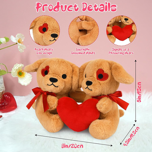 Juguetes <span class=keywords><strong>de</strong></span> amor Animal sosteniendo corazón suave rojo <span class=keywords><strong>dos</strong></span> lindo cachorro marrón con pajarita para mujer novia San Valentín perro <span class=keywords><strong>de</strong></span> peluche con corazón - Product Image 2