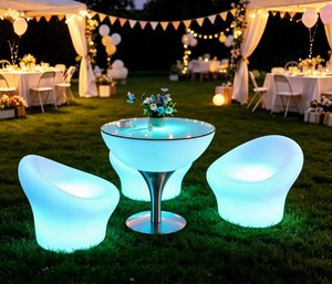 Set da <span class=keywords><strong>Bar</strong></span> Moderno Illuminato a LED Impermeabile, Tavolo e Sedie Luminose in Plastica, Arredamento per Lounge da Giardino e Feste all'Aperto - Product Image 1
